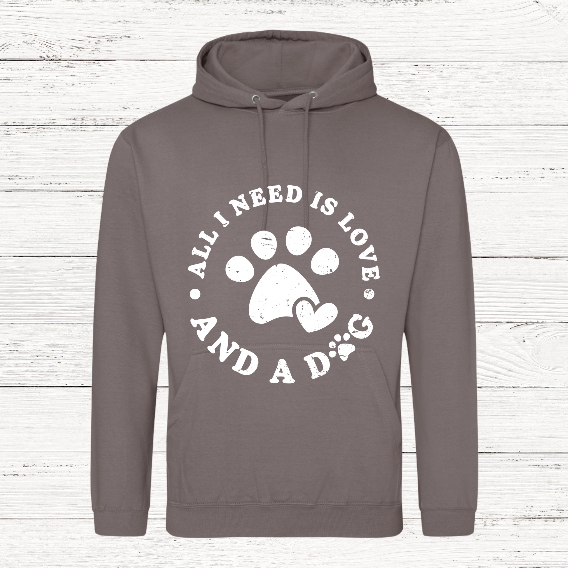 hoodie with all i needs is love and a dog in white