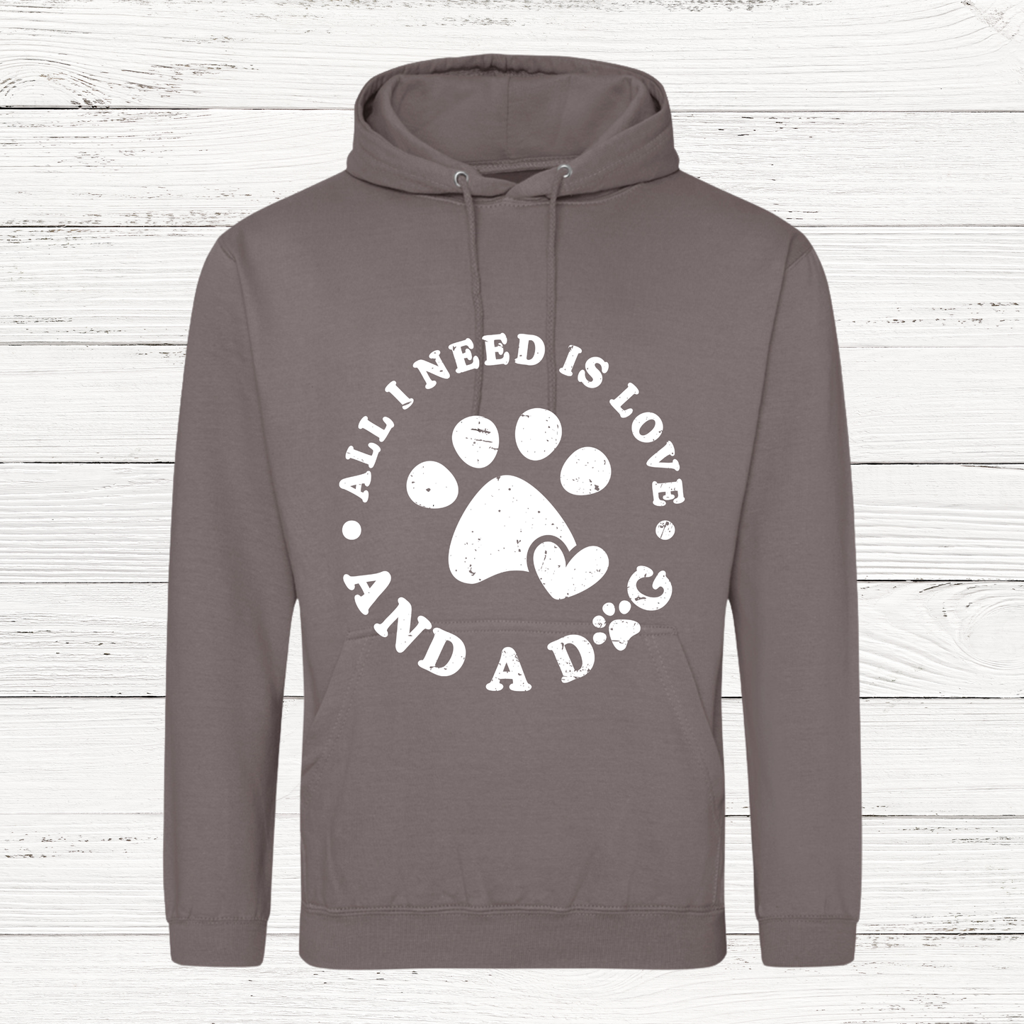 hoodie with all i needs is love and a dog in white