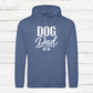 Blue hoodie with 'DOG Dad' text on a wooden background