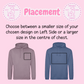 Two hoodies, one gray and one blue, on a pink background with text about design placement.