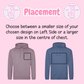 Two hoodies, one gray and one blue, on a pink background with text about design placement.