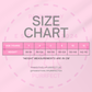 Size chart for children's clothing with height measurements on a pink background, featuring the brand 'Pawsitively Purrfect'.