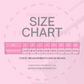 Size chart for clothing on a pink background with 'PAWSITIVELY' branding.