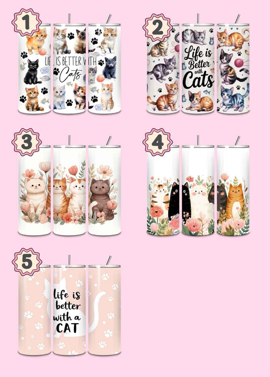 Cat themed 20oz thermal stainless steel tumbler