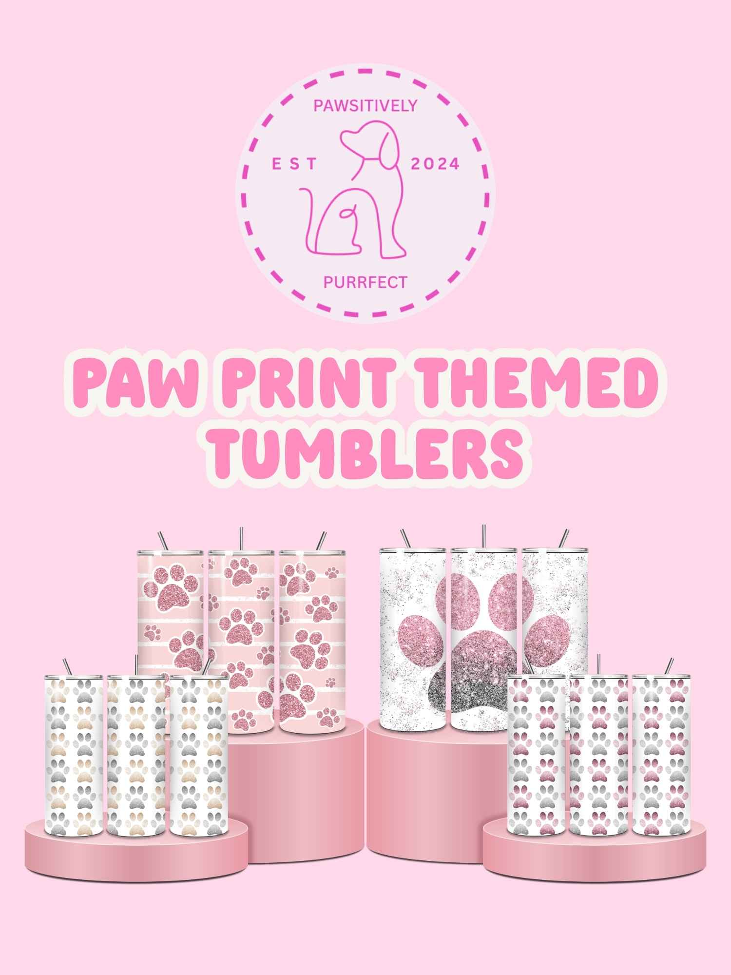 Paw print themed 20oz thermal stainless steel tumbler
