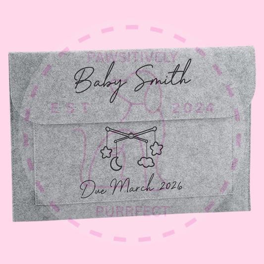 Personalised baby document wallet for organising important paperwork
