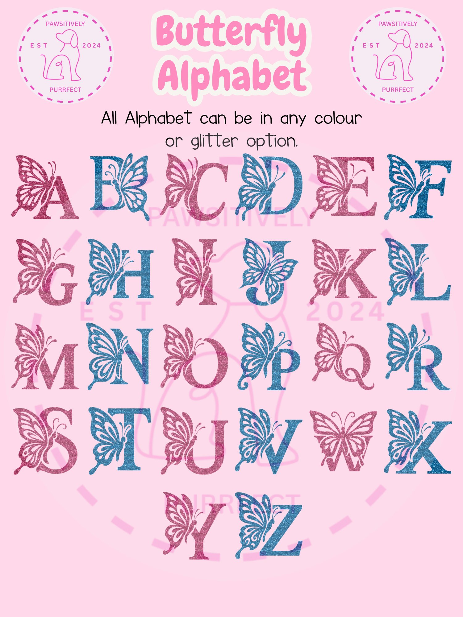 Glitter colour options for personalised butterfly kids tumbler