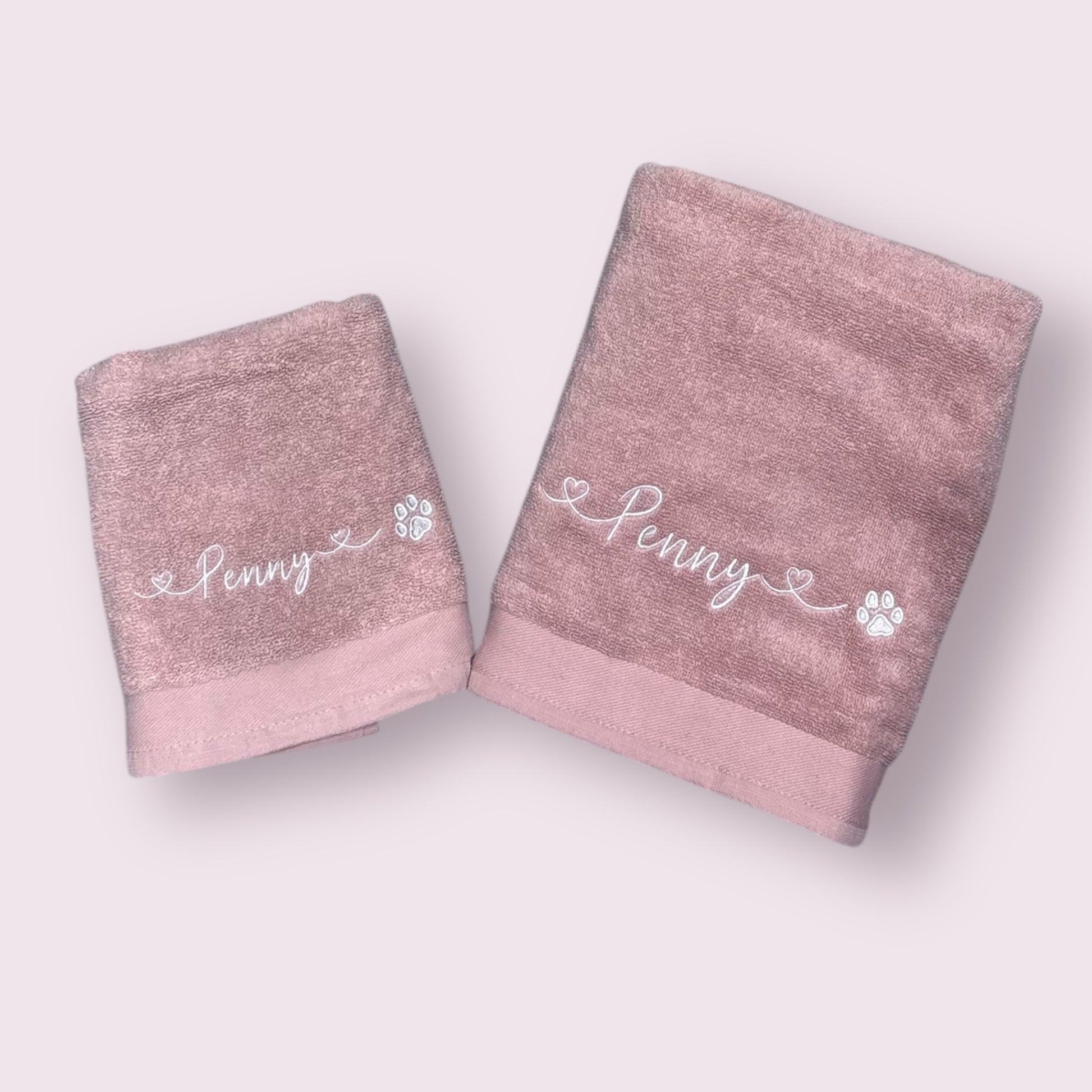 Personalised dog towel bundle with embroidered name and paw print