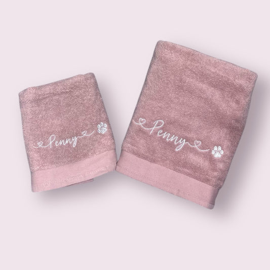 Personalised dog towel bundle with embroidered name and paw print