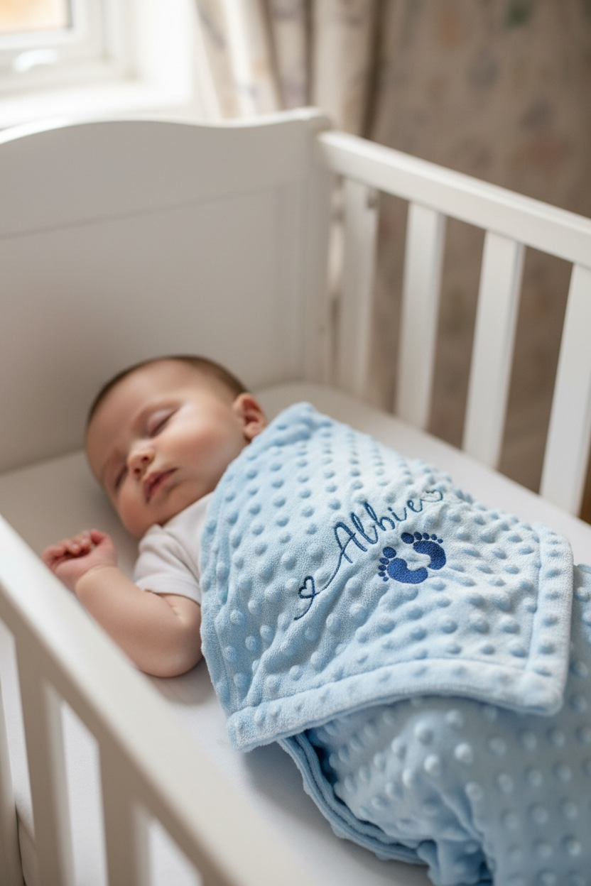 Our personalised embroidered baby blanket with baby's name