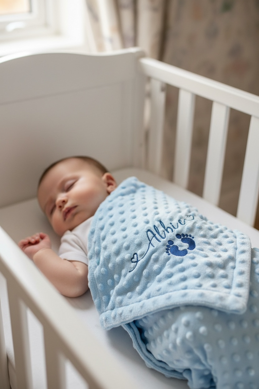 Our personalised embroidered baby blanket with baby's name
