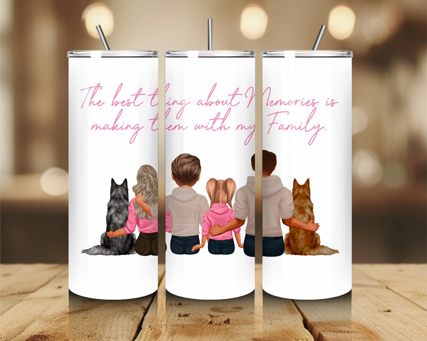Personalised family illustration with dog