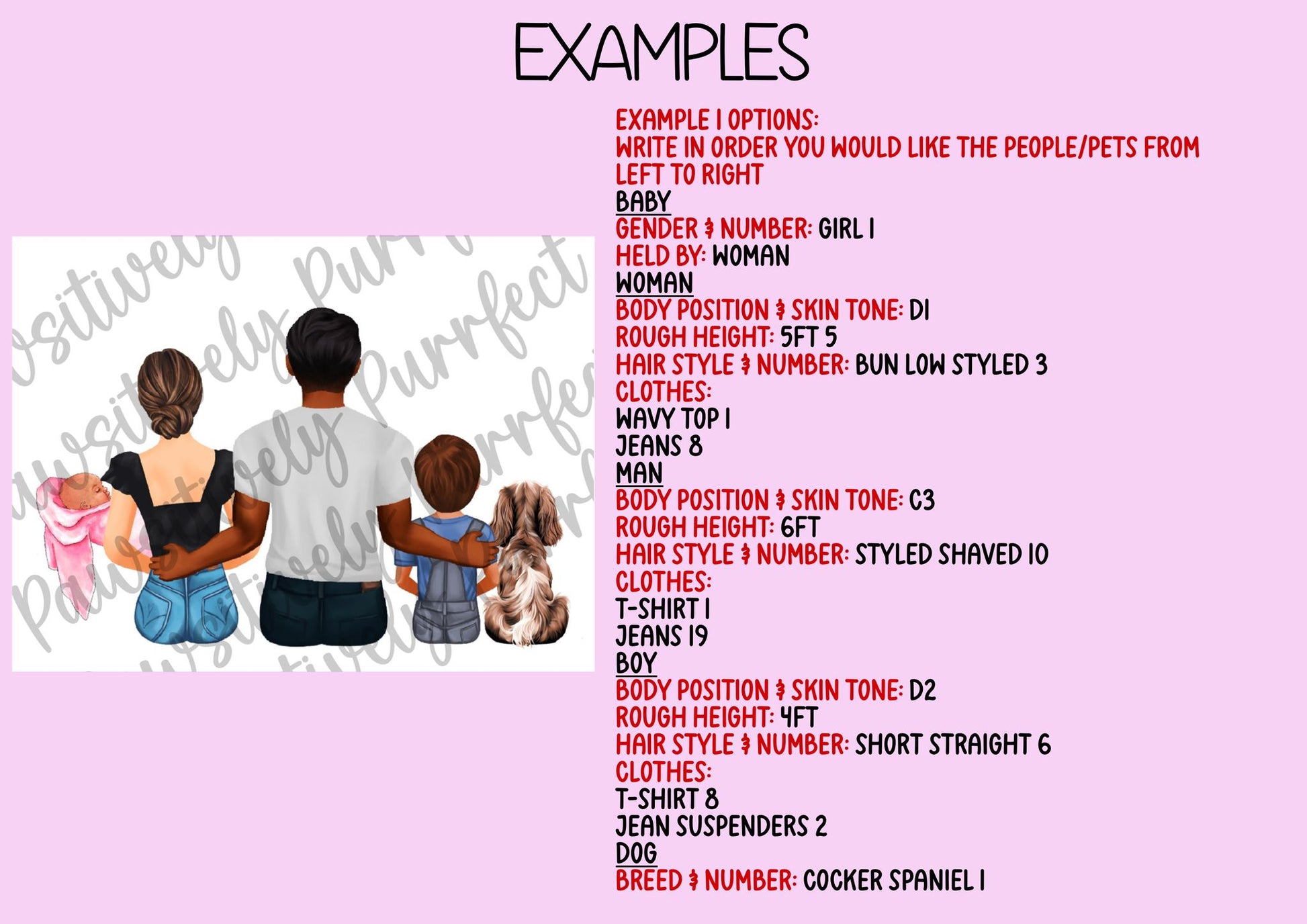 Personalised family and pet illustration example