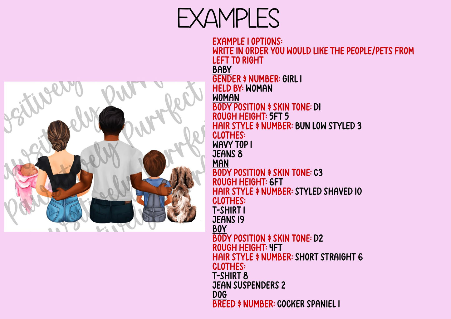 Personalised family and pet illustration example