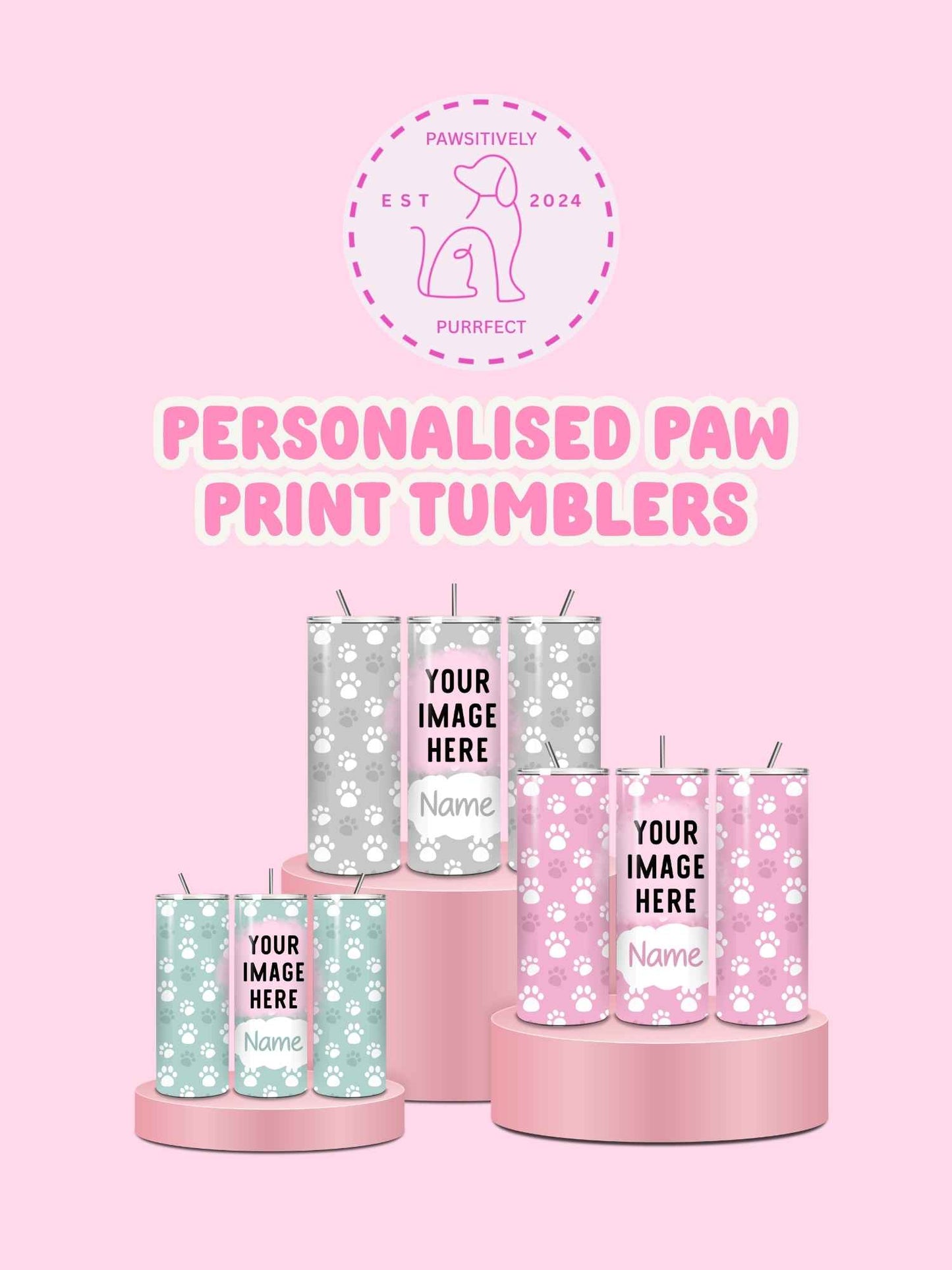 Personalised 20oz paw print photo thermal tumbler