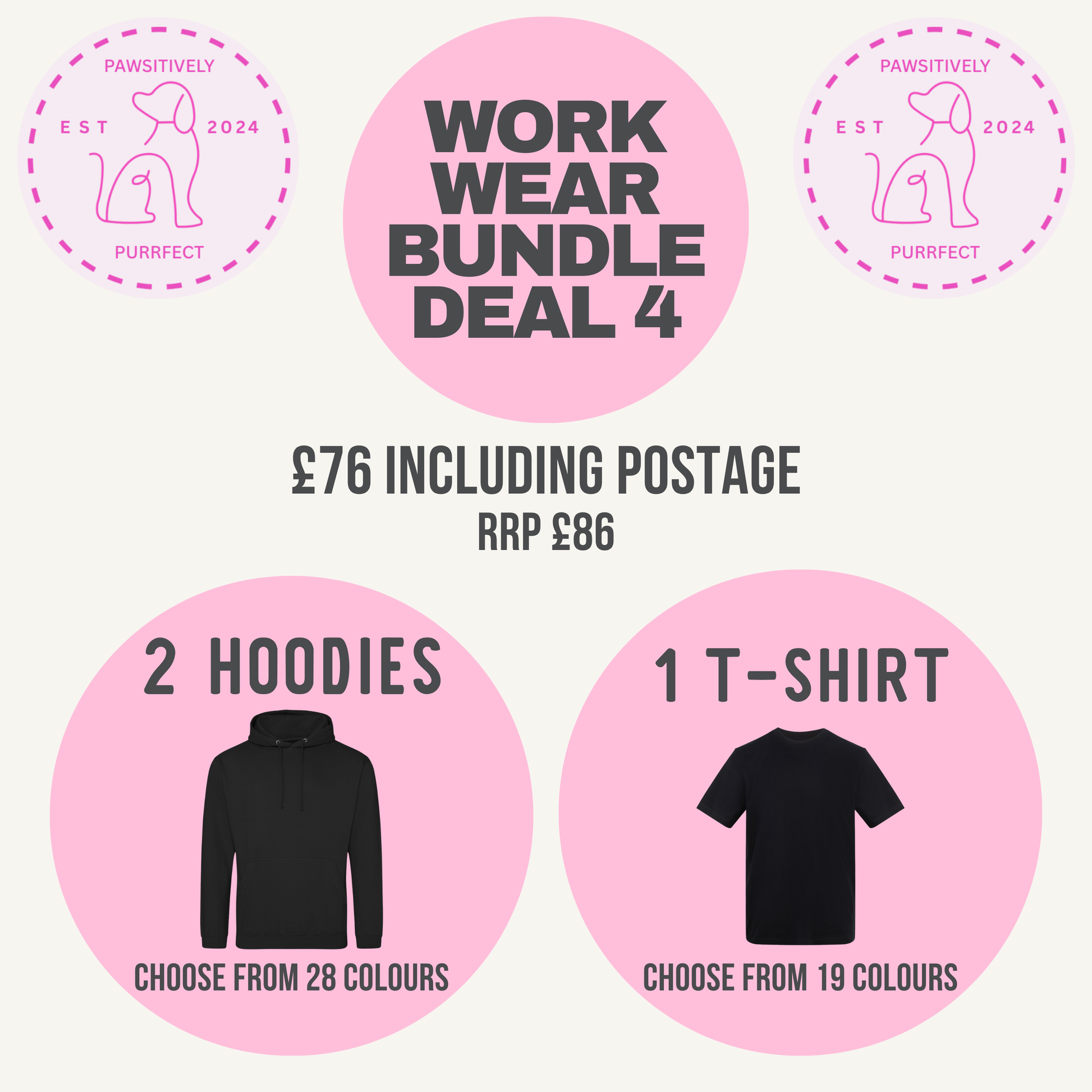 Personalised pet business workwear bundle with 2 hoodies and 1 T-shirt