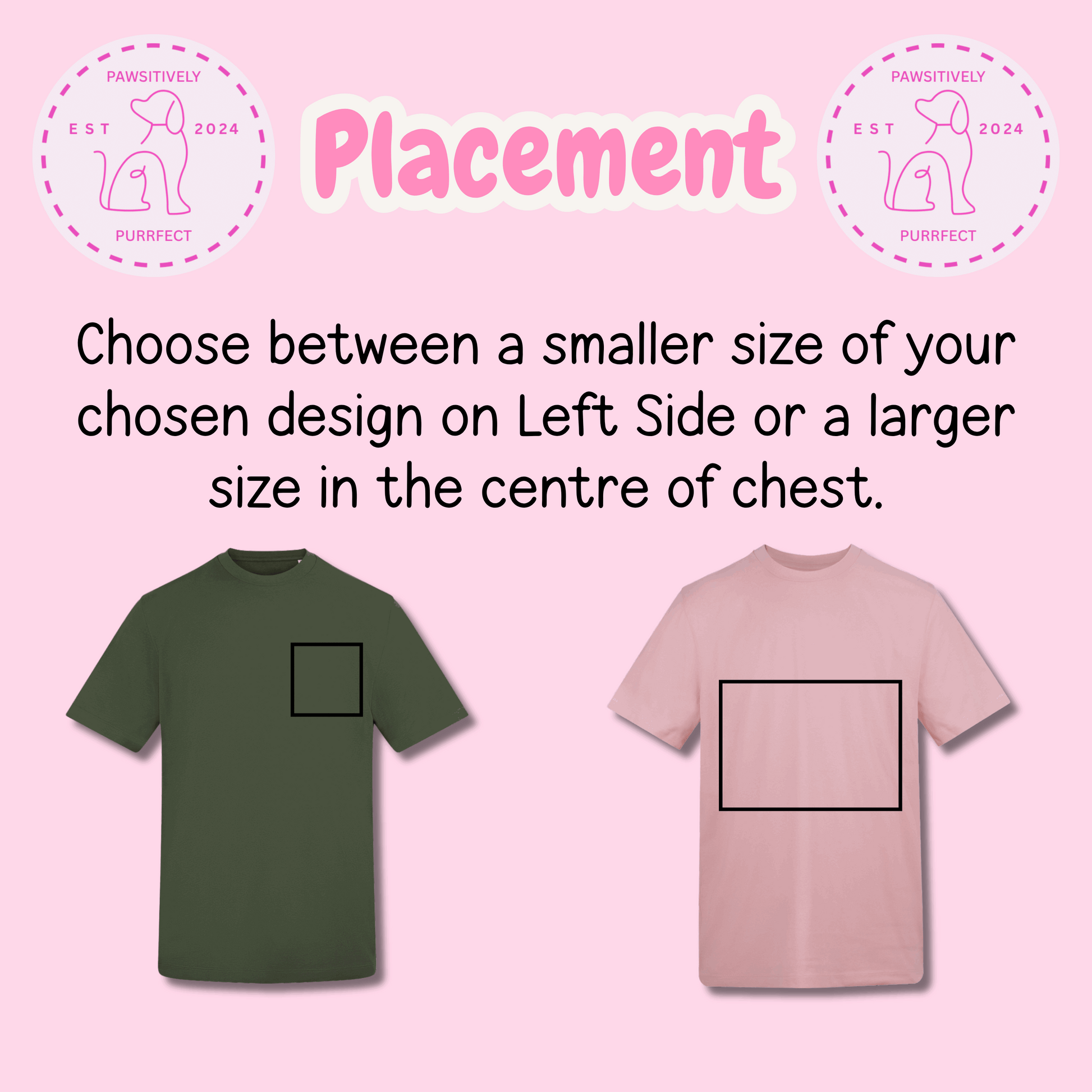 T-shirt design placement guide showing front and back options