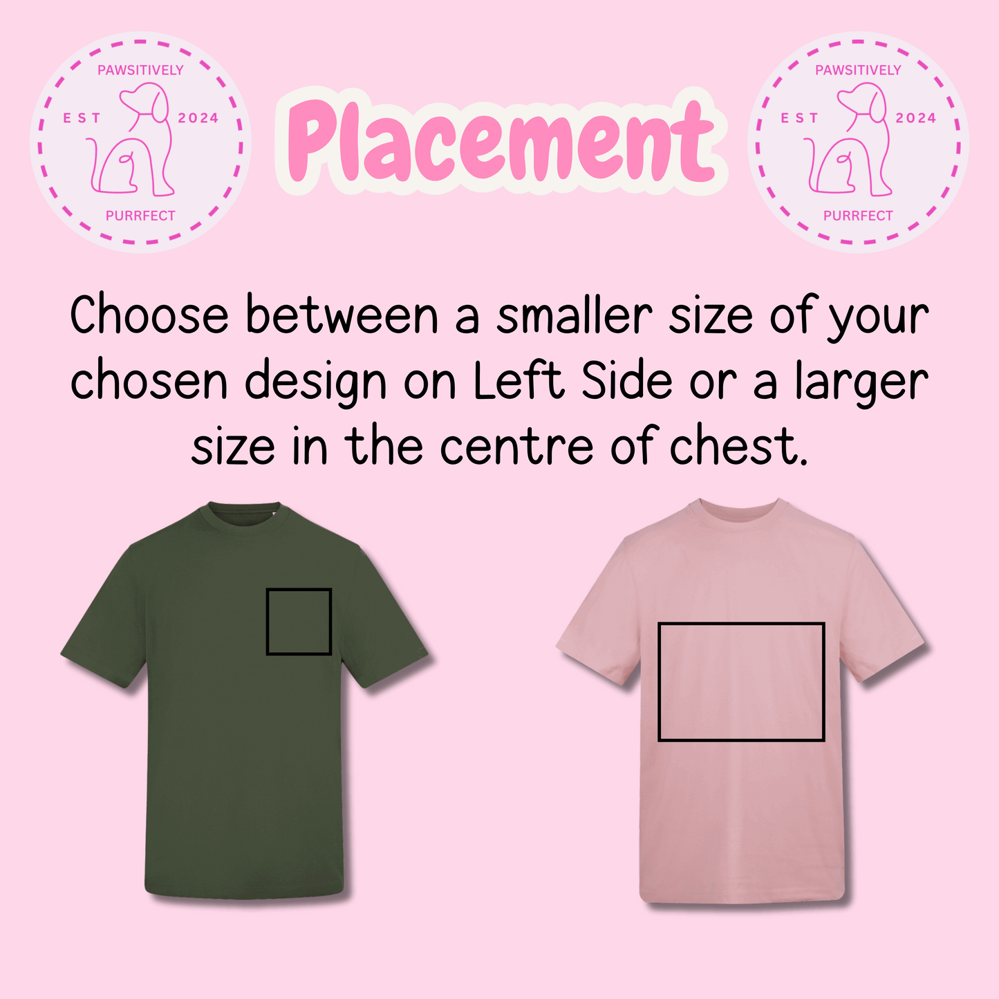 T-shirt design placement guide showing front and back options
