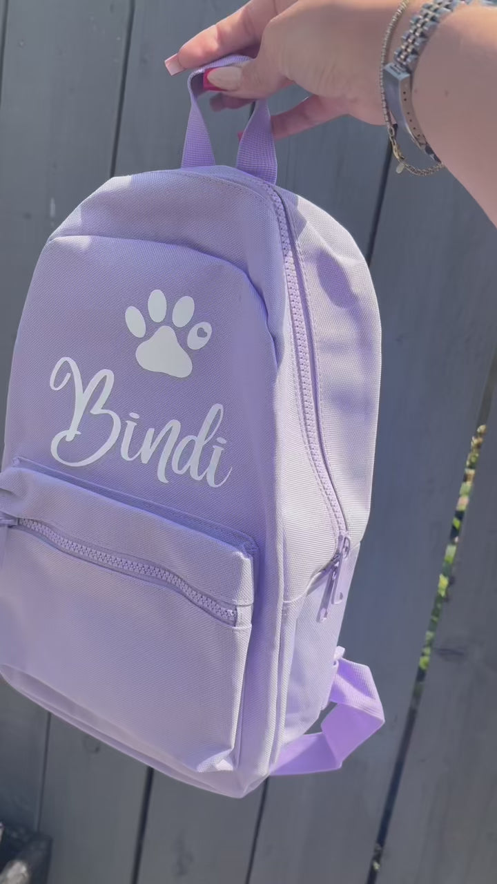 video of personalised pet backpack