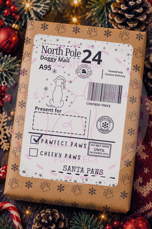 Personalised santa paws Christmas label stickers for gift wrapping