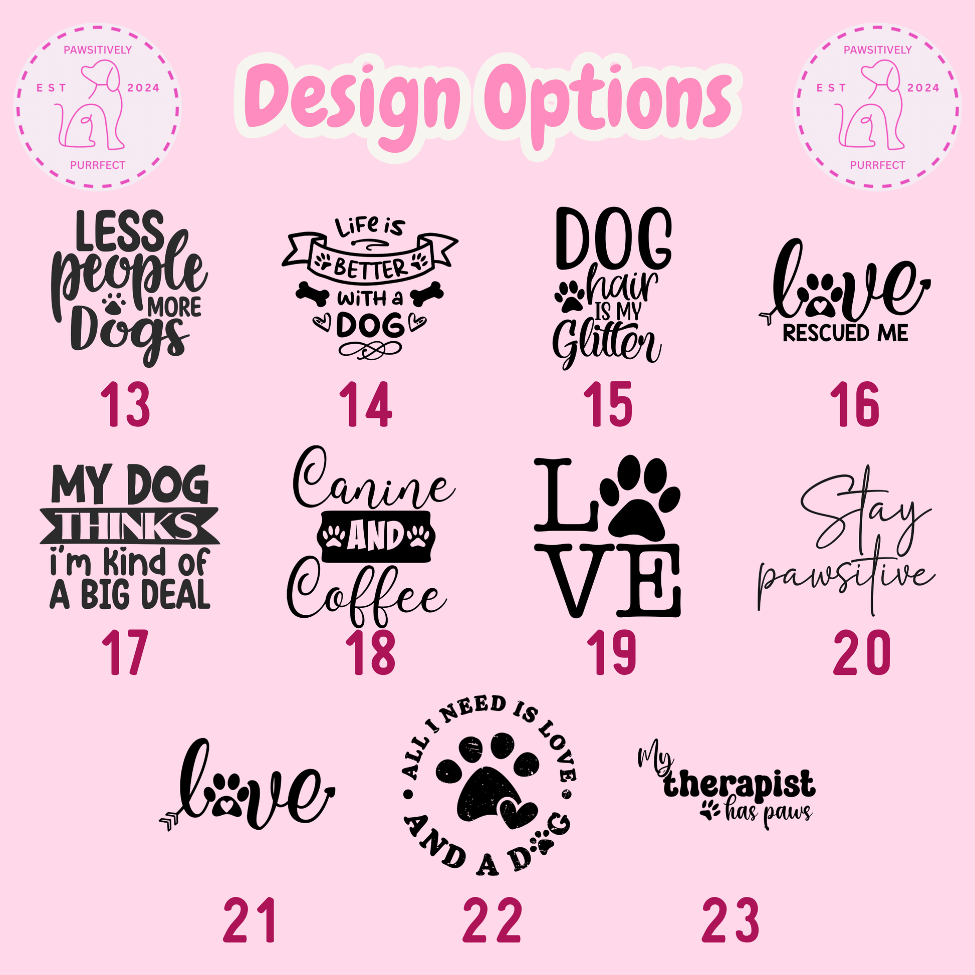 Selection of Dog Mum and Dog Mama T-shirt designs