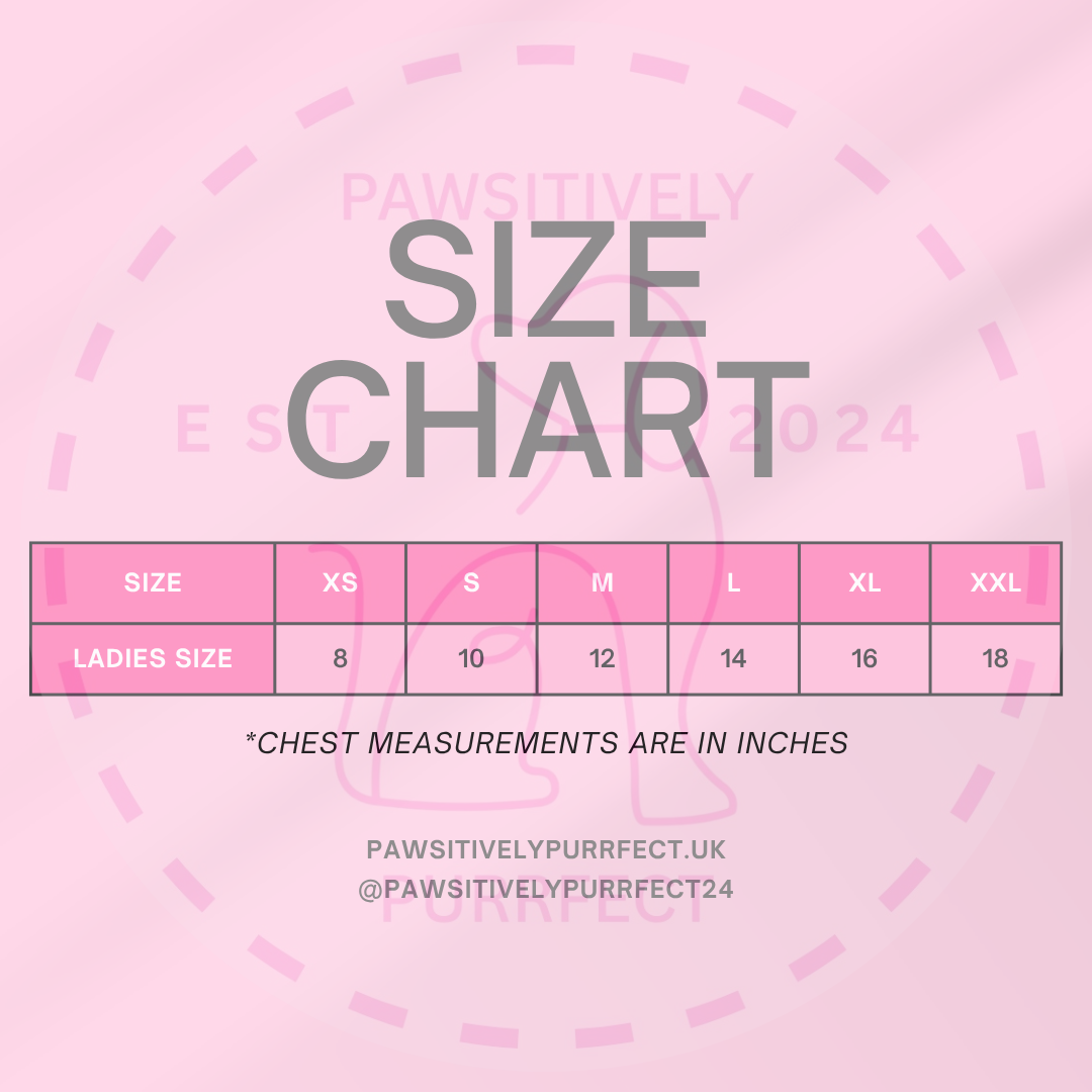 Women's personalised dog sweatshirt size guide.